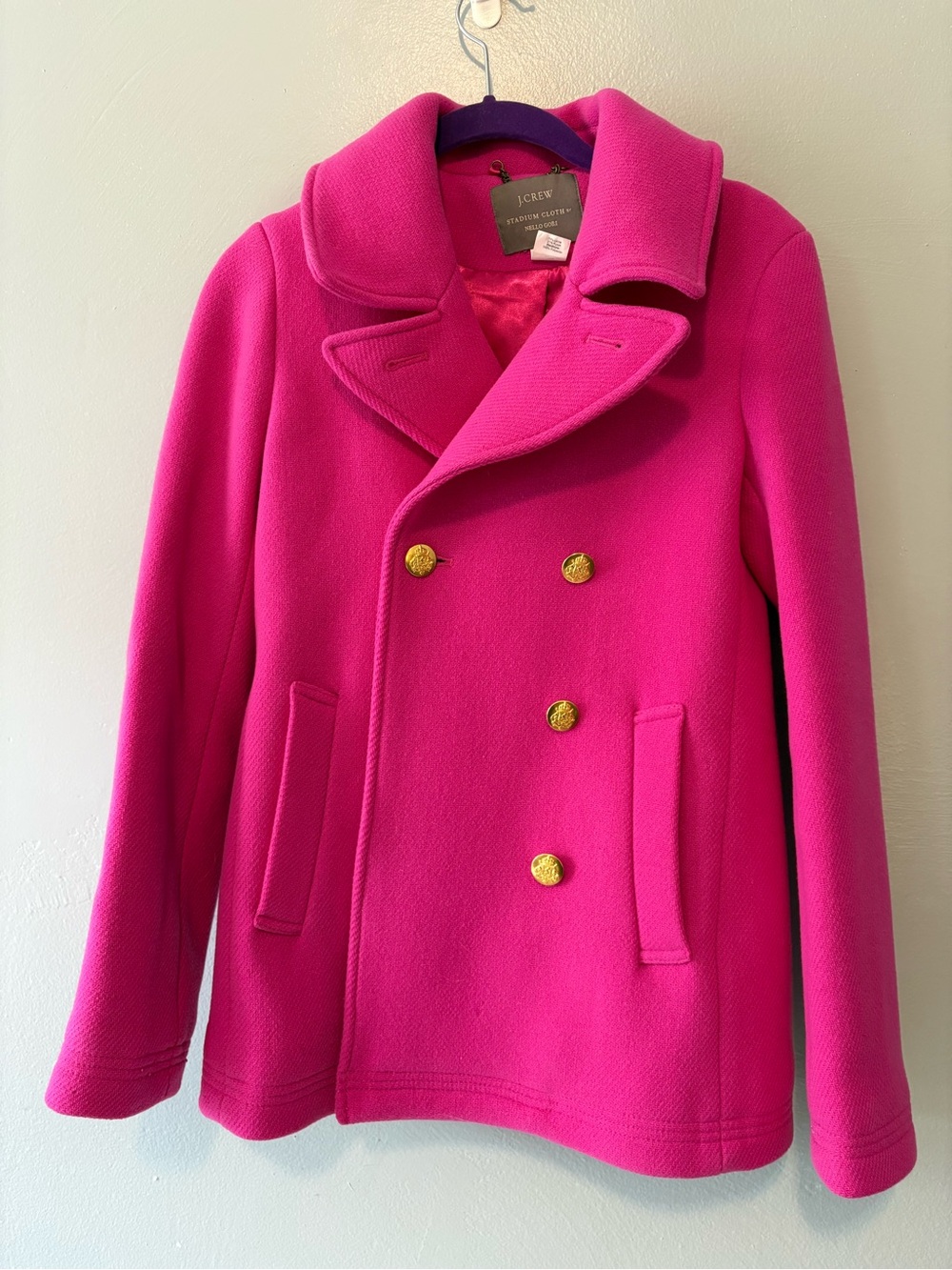 J. Crew Bright Pink Pea Coat Wool
